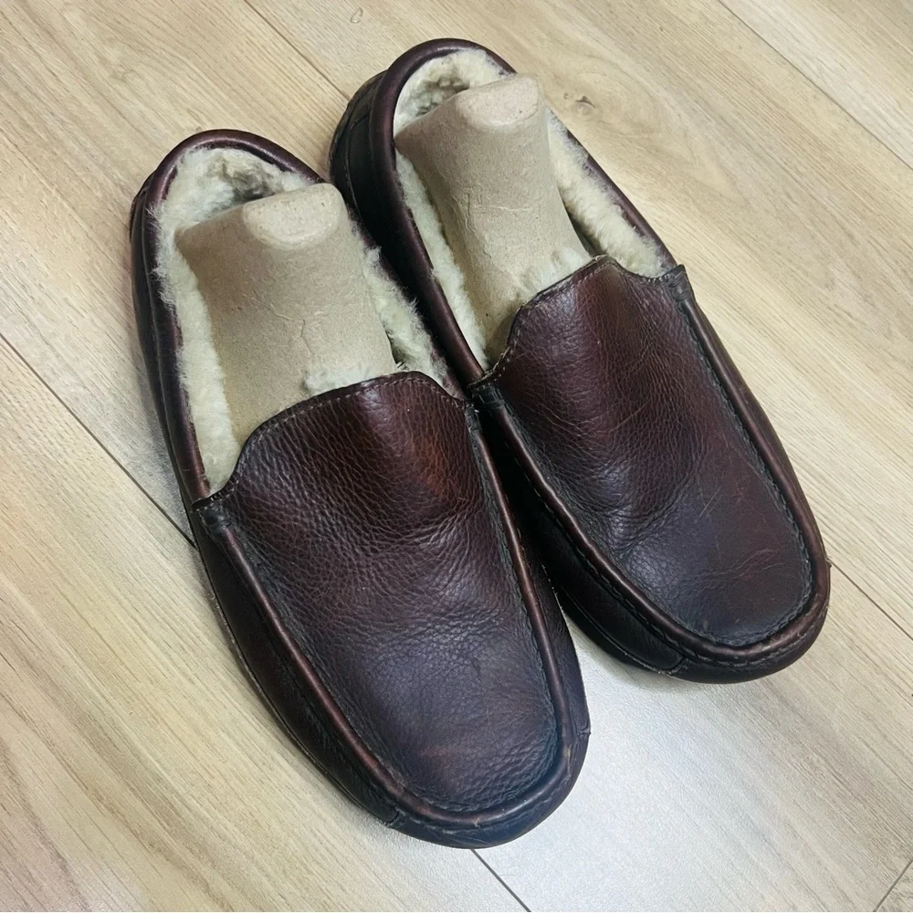 UGG Dark Brown Lined Ascot Leather Driving Loafers 10